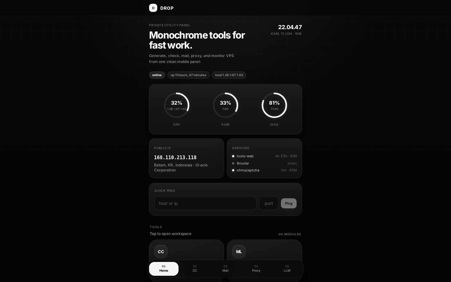 Tools hub screenshot